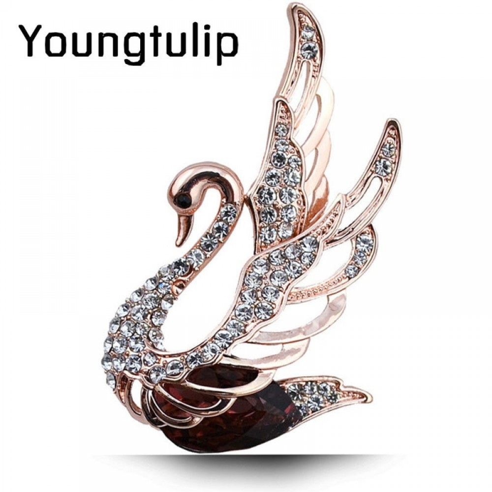Young Tulip Crystal Swan Brooches For Women Elegant Noble Pins Rhinestone Dress Corsage Party Jewelry 3 Colors Choose 2018