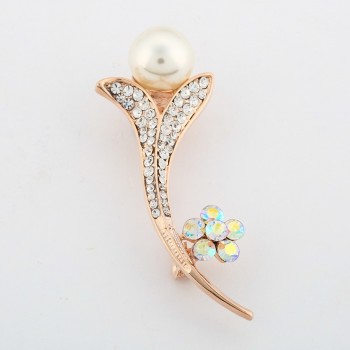 ZOSHI Fashion Jewelry High Quality Vintage Gold Brooch Pins Austria Crystals Imitation Pearl Flower Brooch Wedding Accessories
