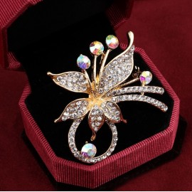 Elegant Peacock Butterfly Rhinestone Brooch Pin Bee Leopard Music Note Simulated Pearl Fashion Brooches Flower Crown Brooch Gift