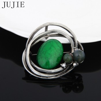JUJIE Fashion Wreath Brooches For Women 2019 Hollow Round Resin Pearl Brooch Pins Plant Jewelry Dropshipping
