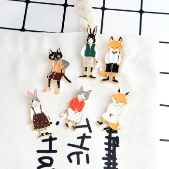 QIHE JEWELRY Pins and brooches Rabbit/Fox/Cat couple enamel pin Badges Hat Backpack Accessories Lovers jewelry Gift for lover
