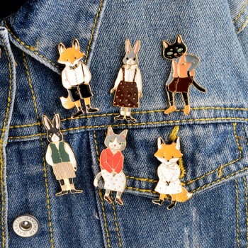 QIHE JEWELRY Pins and brooches Rabbit/Fox/Cat couple enamel pin Badges Hat Backpack Accessories Lovers jewelry Gift for lover
