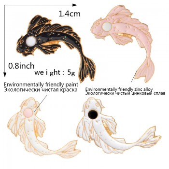 QIHE JEWELRY Yin Yang Pins Collection ~ Yin-Yang Cat And Yin-Yang Fish Brooches Badges Enamel pins Japanese Fish Jewelry