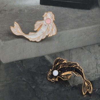QIHE JEWELRY Yin Yang Pins Collection ~ Yin-Yang Cat And Yin-Yang Fish Brooches Badges Enamel pins Japanese Fish Jewelry