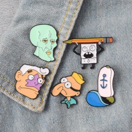 BOB BOB ! Popular Famous Bob Squidward Hat Cartoon Mermaid Man And Barnacle Boy Soft Enamel Brooches Pins For Close Friends