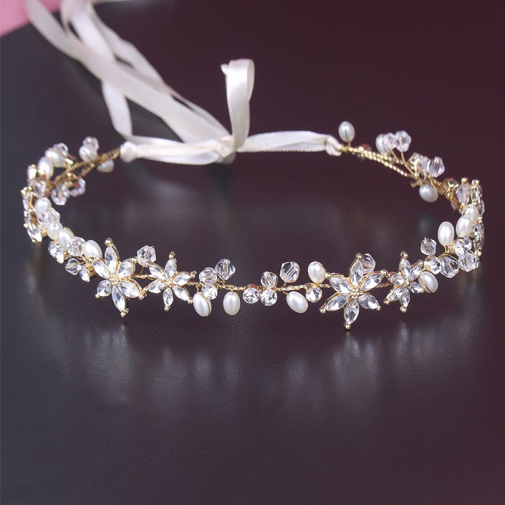 Shinny Crystal Bridal Wedding Head Piece Bride Headwear Headband Hair Band 100% Handmade Flower Women Party Jewelry Accessories