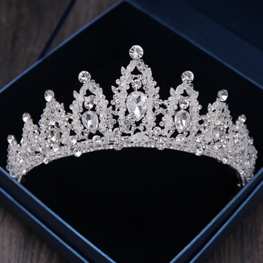 Baroque Luxury Handmade Rhinestone Bridal Crown Tiaras Silver Crystal Diadem Tiaras for Bride Headbands Wedding Hair Accessories