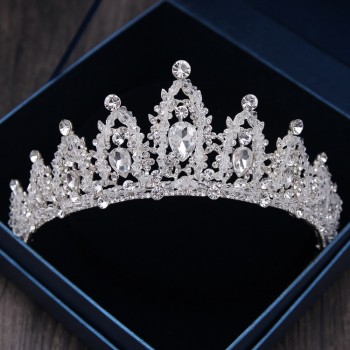 Baroque Luxury Handmade Rhinestone Bridal Crown Tiaras Silver Crystal Diadem Tiaras for Bride Headbands Wedding Hair Accessories