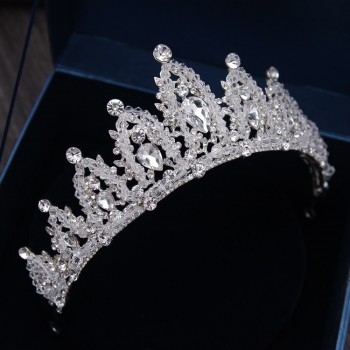Baroque Luxury Handmade Rhinestone Bridal Crown Tiaras Silver Crystal Diadem Tiaras for Bride Headbands Wedding Hair Accessories