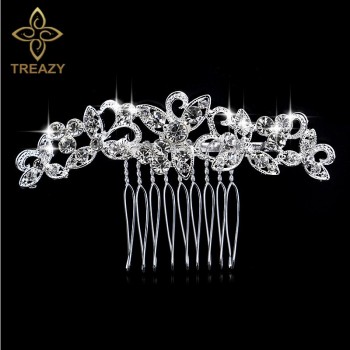 TREAZY Fashion Pearl Crystal Wedding Hair Jewelry Charm Floral Bridal Hair Combs Women Party Hairpins Wedding Hair Accessories