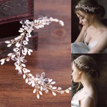Bride Hair Band Pearl Wedding Jewelry Headband Handmade Bridal Accessories  Rhinestone Flower Bride Tiara Womens Hair Jewelry