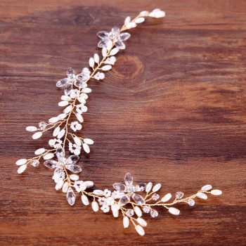 Bride Hair Band Pearl Wedding Jewelry Headband Handmade Bridal Accessories  Rhinestone Flower Bride Tiara Womens Hair Jewelry