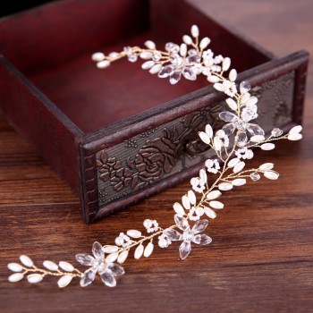 Bride Hair Band Pearl Wedding Jewelry Headband Handmade Bridal Accessories  Rhinestone Flower Bride Tiara Womens Hair Jewelry
