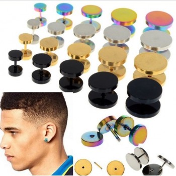 2Pcs Gold Black Stainless Steel Cheater Faux Fake Ear Plugs Flesh Tunnel Gauges Tapers Stretcher Earring 6-14mm