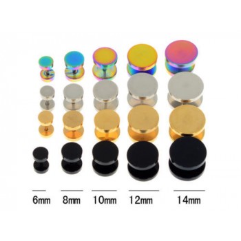 2Pcs Gold Black Stainless Steel Cheater Faux Fake Ear Plugs Flesh Tunnel Gauges Tapers Stretcher Earring 6-14mm