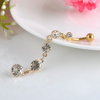 New Stainless Steel Zircon Drop Body Piercing Dangle Navel Belly Button Bar Barbell Rings Free shipping