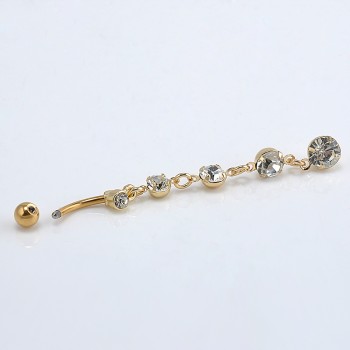 New Stainless Steel Zircon Drop Body Piercing Dangle Navel Belly Button Bar Barbell Rings Free shipping