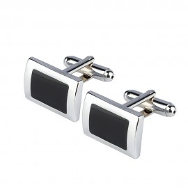 2018 New Simple Style Black Rectangle Cufflinks Mens Shirt Cuff Button Christmas Gifts for Men Silver Plated Cuff link gemelos