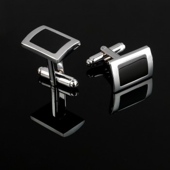 2018 New Simple Style Black Rectangle Cufflinks Mens Shirt Cuff Button Christmas Gifts for Men Silver Plated Cuff link gemelos
