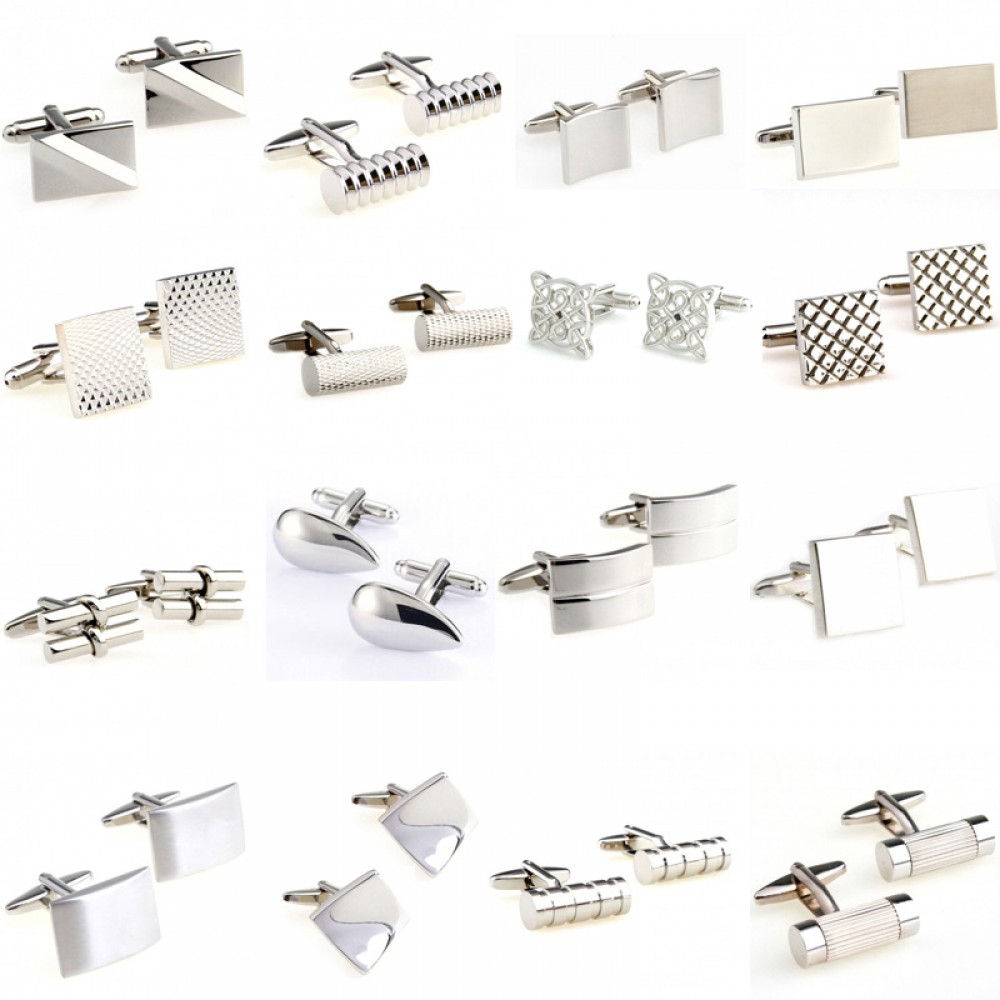 Hot Sale 18 Styles Silver Stainless Steel Metal Cufflink Cuff Link 1 Pair Free Shipping Biggest Promotion
