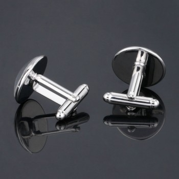 1 Pair Men Cuff Links Alphabet Single Letter A-M Black Bottom Silver Plated Wedding Party Vintage 16mm Men CuffLink