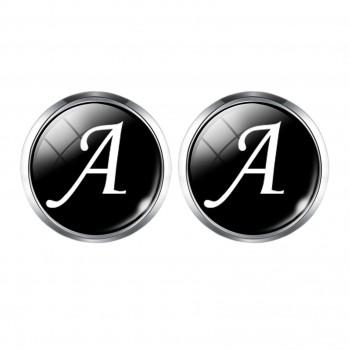 1 Pair Men Cuff Links Alphabet Single Letter A-M Black Bottom Silver Plated Wedding Party Vintage 16mm Men CuffLink