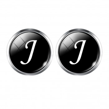 1 Pair Men Cuff Links Alphabet Single Letter A-M Black Bottom Silver Plated Wedding Party Vintage 16mm Men CuffLink