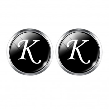 1 Pair Men Cuff Links Alphabet Single Letter A-M Black Bottom Silver Plated Wedding Party Vintage 16mm Men CuffLink