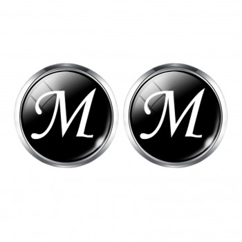 1 Pair Men Cuff Links Alphabet Single Letter A-M Black Bottom Silver Plated Wedding Party Vintage 16mm Men CuffLink