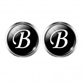 1 Pair Men Cuff Links Alphabet Single Letter A-M Black Bottom Silver Plated Wedding Party Vintage 16mm Men CuffLink