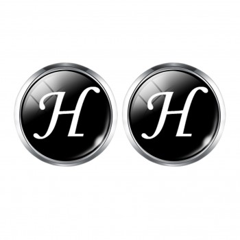 1 Pair Men Cuff Links Alphabet Single Letter A-M Black Bottom Silver Plated Wedding Party Vintage 16mm Men CuffLink