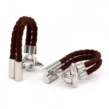Kemstone Brown Black Blue Leather Chain Cufflinks For Wedding Groom Men Jewelry Gifts Wholesale
