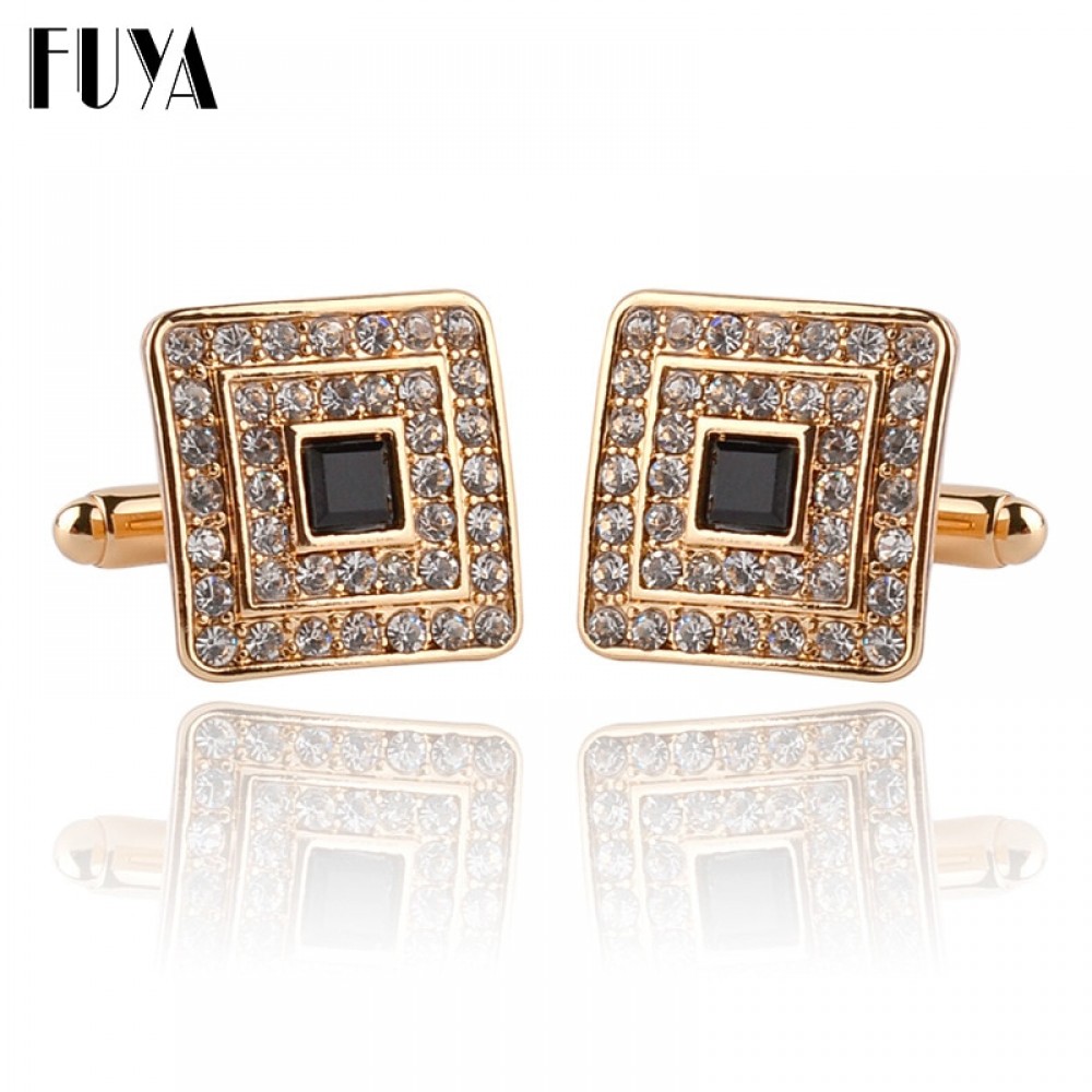 New trendy square geometric cufflinks buttons gifts Fashion silver golden rhinestone crystal twins cufflinks mens shirt jewelry