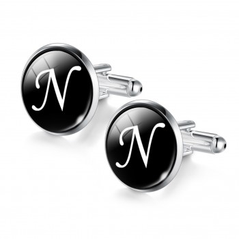 2018 New Arrival Glass Cabochon Letters N-Z Simple Letter Black Cufflinks for Men Gift T Shirt Cool Cuff Links Jewelry