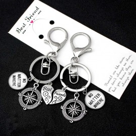 Best Friends Compass No Matter Where Keychains Wings Heart Love Hand Key Chain Lobster Clasp Key Ring Women Men Jewelry Gift