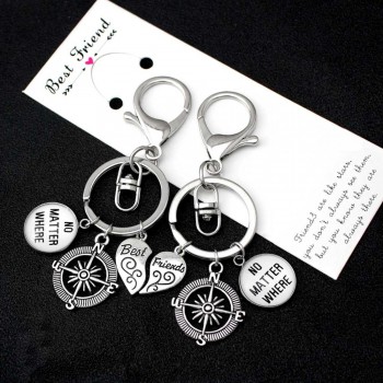 Best Friends Compass No Matter Where Keychains Wings Heart Love Hand Key Chain Lobster Clasp Key Ring Women Men Jewelry Gift
