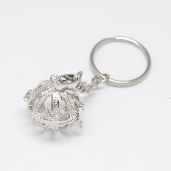 5pcs Mixed Styles Brass Hollow Ball Cage Pendant Key Chains, with Steel Split Key Rings, Lead Free amp; Nickel Free amp; Cadmium Free,