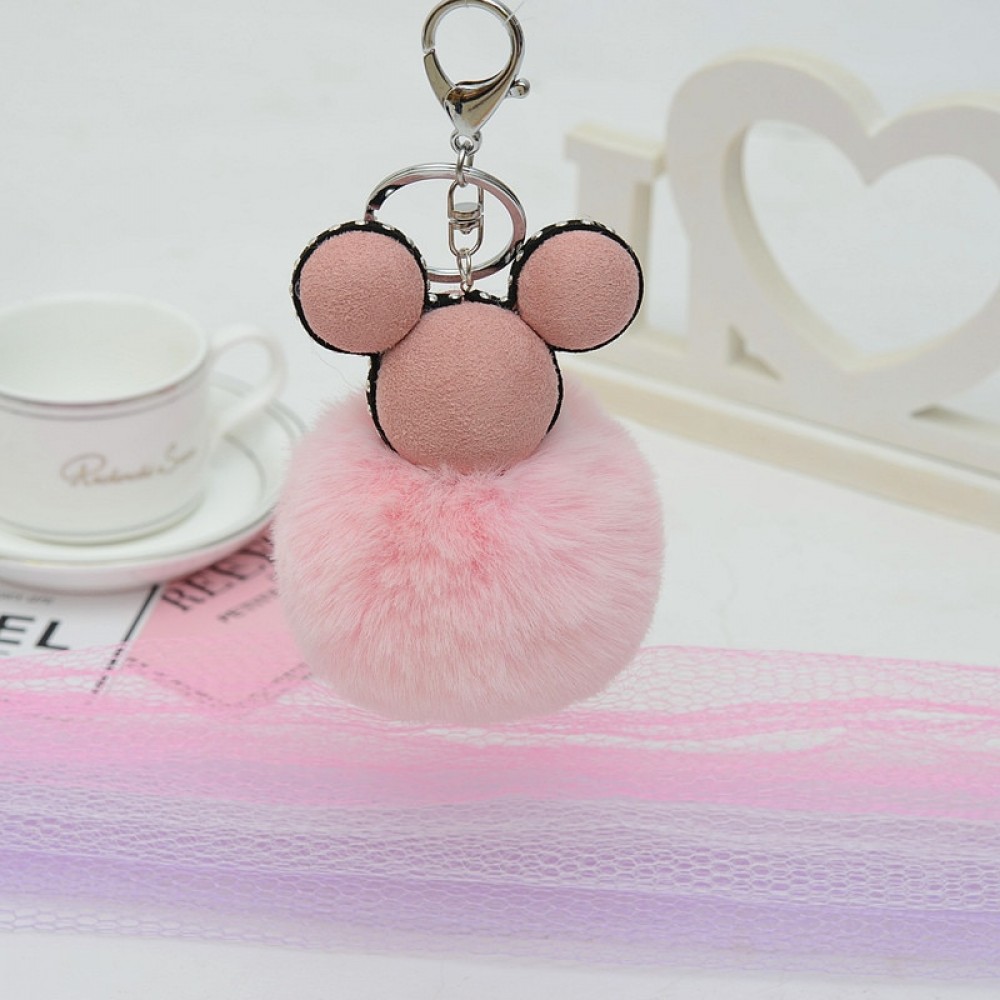 Felyskep Fashion Rabbit Fur Mickey Pompon Ball Fluffy Fur Ball Key chain for Women For Car or Bag Key Holder Jewelry 230WA