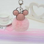 Felyskep Fashion Rabbit Fur Mickey Pompon Ball Fluffy Fur Ball Key chain for Women For Car or Bag Key Holder Jewelry 230WA