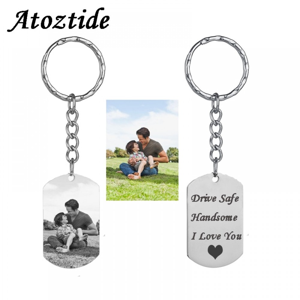 Atoztide Customized Stainless Steel Heart Keychain Personalized Silver Color Dag Tag Key Chain Engraving Words Jewelry Gift