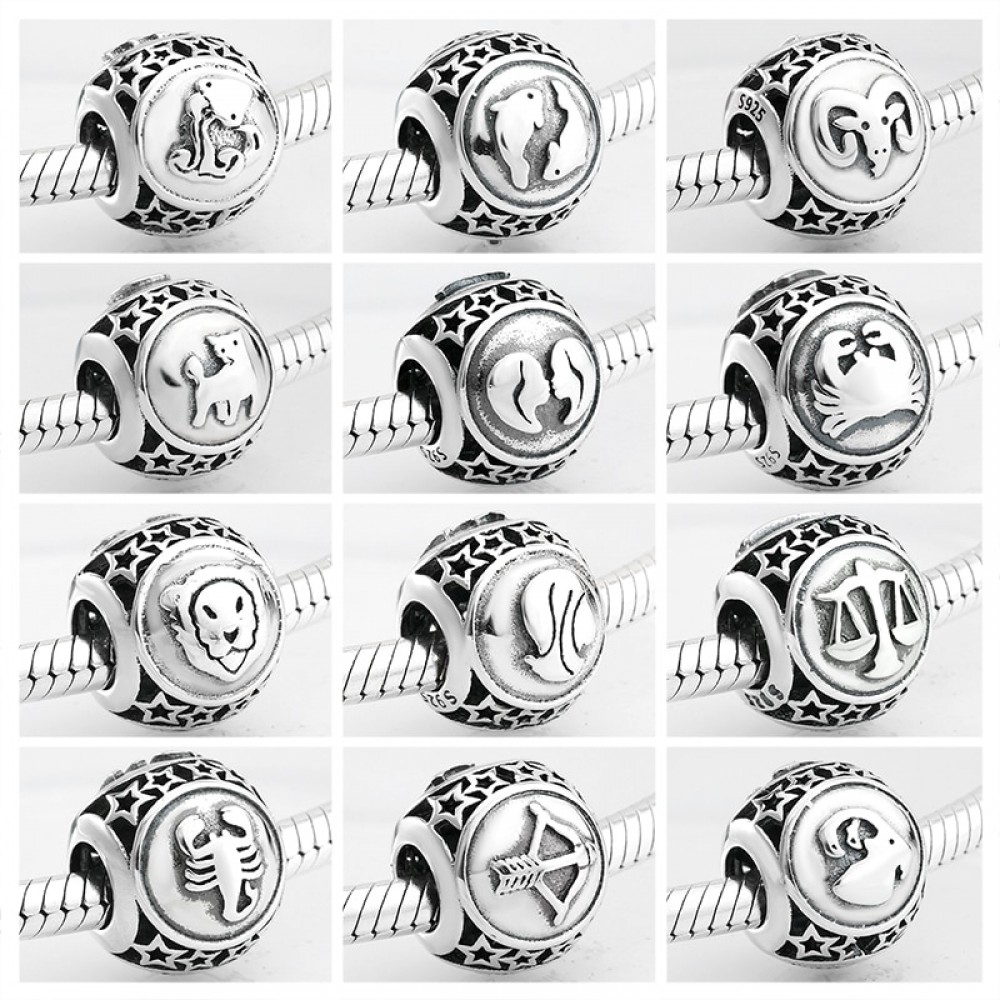 925 Sterling Silver fashion 12 Constellation Star Zodiac beads charms Fit Original Pandora Charm Bracelet Jewelry making