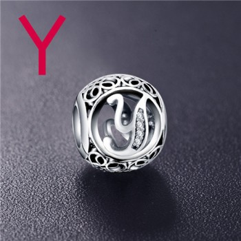 Dropshipping ANFASNI Real 925 Sterling Silver Vintage Clear Letter Bead Charms Fit Pandora Women Charm Bracelets Silver Jewelry