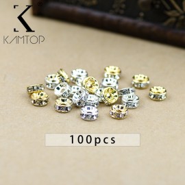 new 100pcs Silver Gold Crystal Rhinestone Rondelle Spacer Beads DIY 4mm 5mm 6mm 8mm 10mm