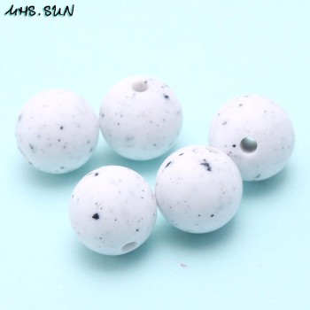 MHS.SUN Round Loose Silicone Beads for Teething Necklace Baby Jewelry For Chew Teether BPA Free Imitates Marble Food Grade Beads