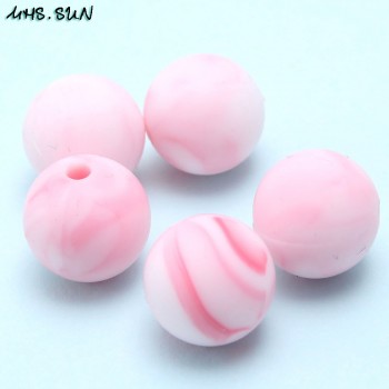 MHS.SUN Round Loose Silicone Beads for Teething Necklace Baby Jewelry For Chew Teether BPA Free Imitates Marble Food Grade Beads