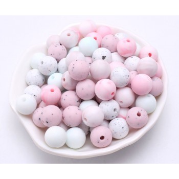 MHS.SUN Round Loose Silicone Beads for Teething Necklace Baby Jewelry For Chew Teether BPA Free Imitates Marble Food Grade Beads