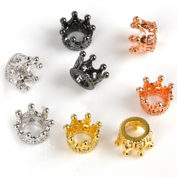Fashion Metal Brass Micro Pave Crystal CZ Geometry Crown Leopard Helmet Skull Round Space Beads for Jewelry DIY Bracelet Making