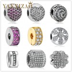 Yanxizao 2018 New Silver 925 European CZ Charm Beads Fit Pandora Style Heart Snow Zircon Shape DIY Luxury Jewelry Originals x10