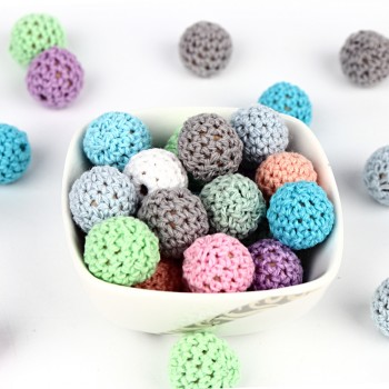TYRY.HU 10pc/lot Crochet Round Wooden Beads Mix Handmade 16mm ball Can Chew DIY Nursing Jewelry Organic Teething Bracelet beads