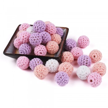 TYRY.HU 10pc/lot Crochet Round Wooden Beads Mix Handmade 16mm ball Can Chew DIY Nursing Jewelry Organic Teething Bracelet beads